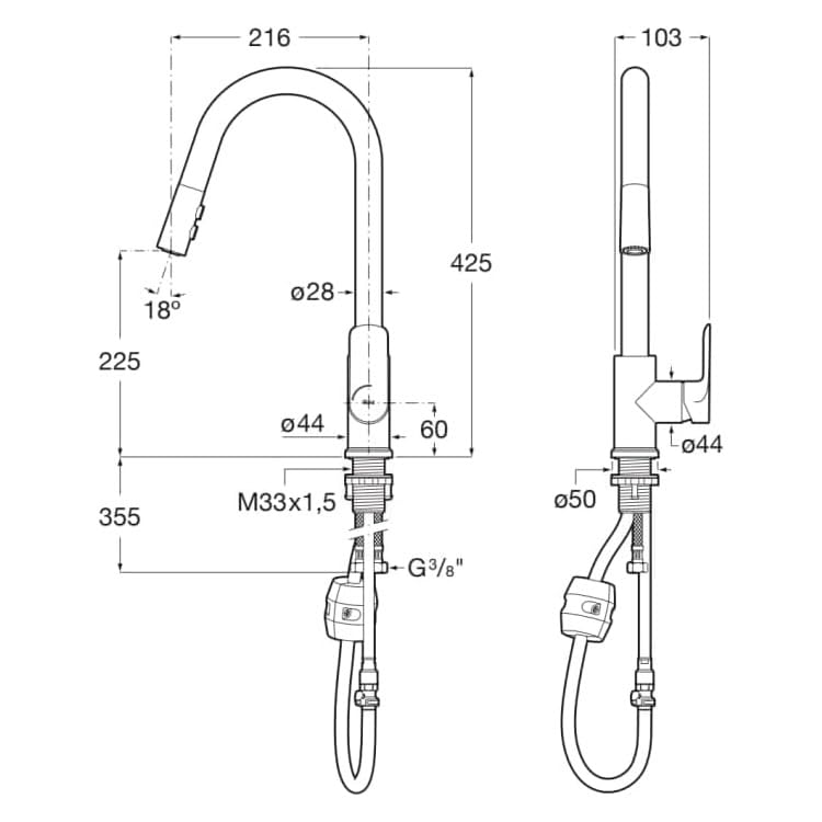 Roca Cala Pull-out Kitchen Faucet Matt Black