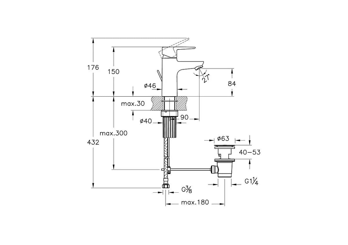 VitrA Flow Soft Basin Mixer BluEco (Cold Start) Pop-up