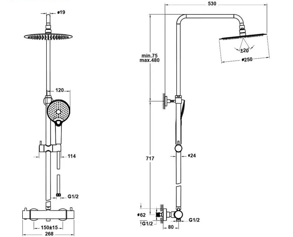 VitrA AquaHeat Bliss 250 Shower Column Chrome