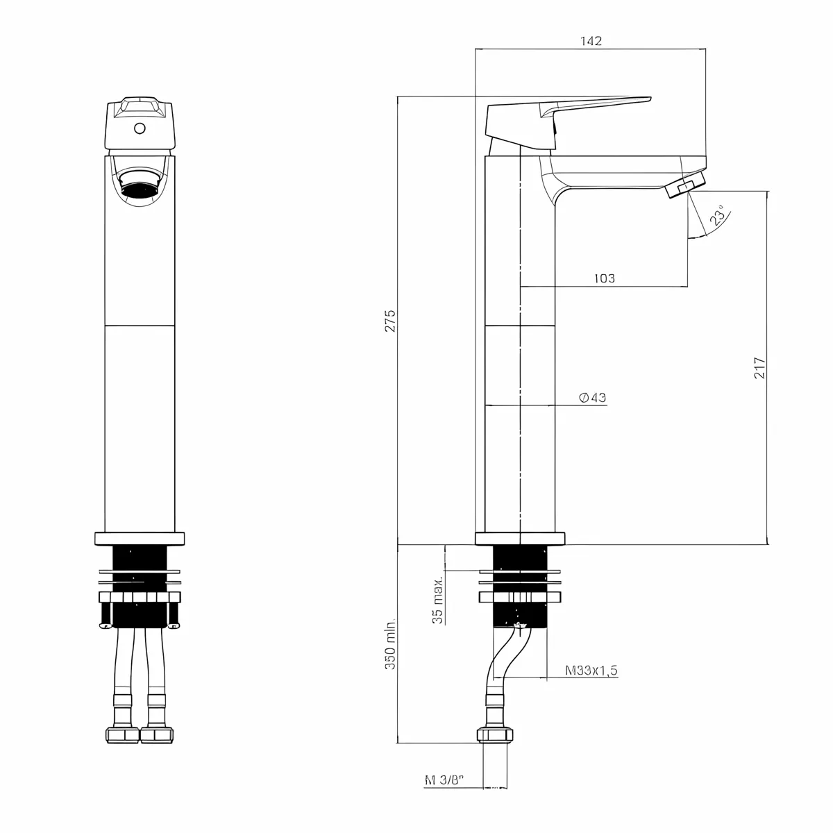 Roca Estreia Tall Basin Mixer Chrome (for bowls)