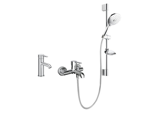 Roca Carelia 3-pack (basin mixer / bath mixer / shower) Chrome