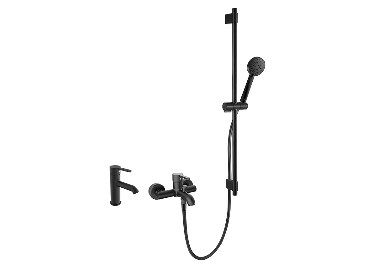 Roca Carelia 3-pack (basin mixer / bath mixer / shower) Matt Black