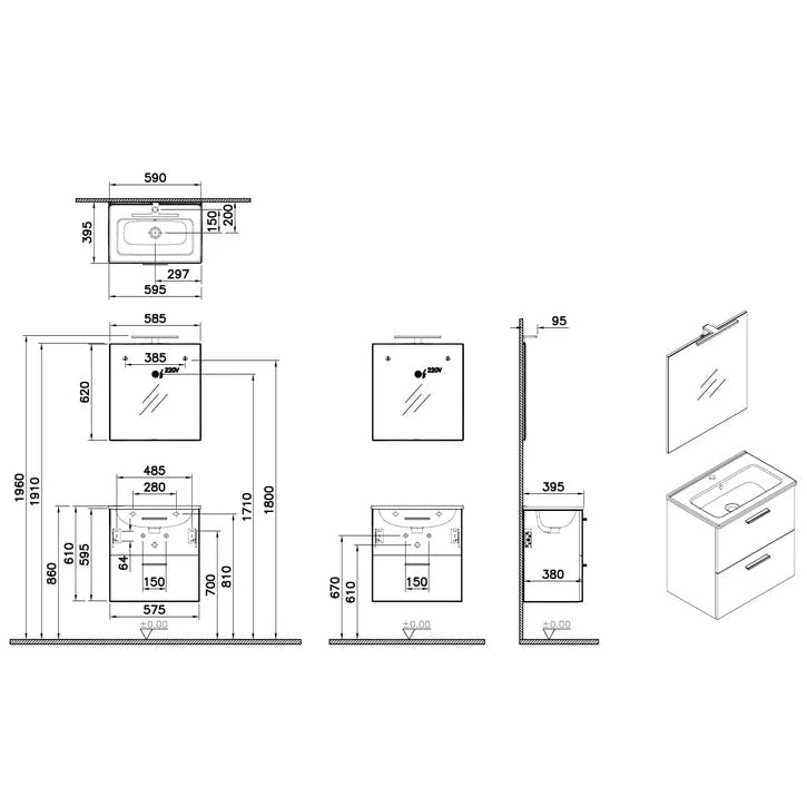 VitrA Mia 60 cm Golden Oak with drawers
