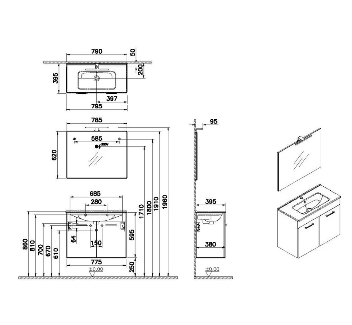 VitrA Mia 80 cm Anthracite with doors